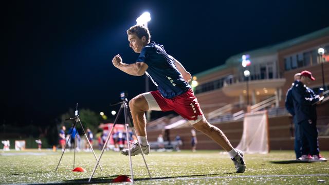 Aidan Carroll runs during performance testing at the U.S. men's tryouts