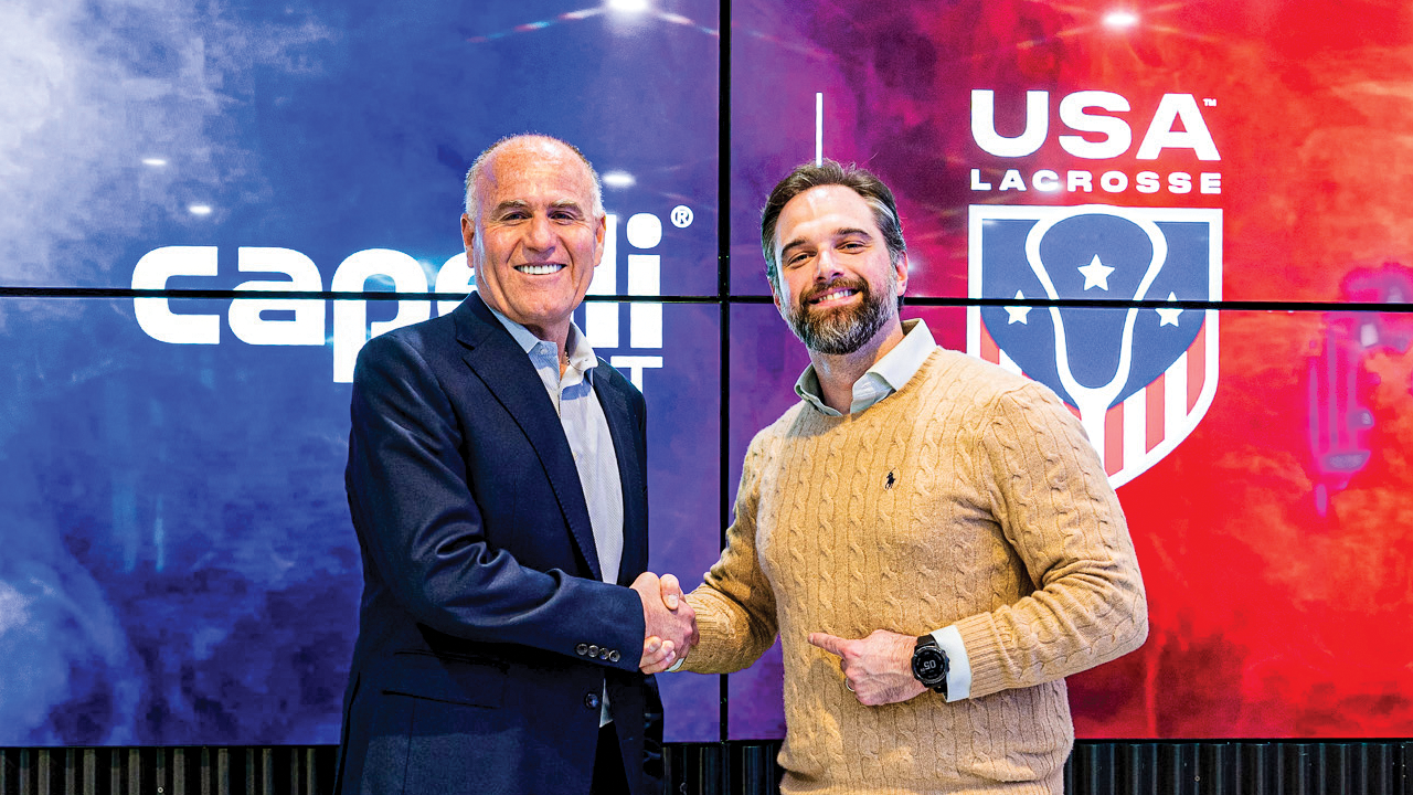 Capelli Sport CEO George Altirs with USA Lacrosse VP of Corporate Partnership Development Will Blake at Capelli Sport in New York.