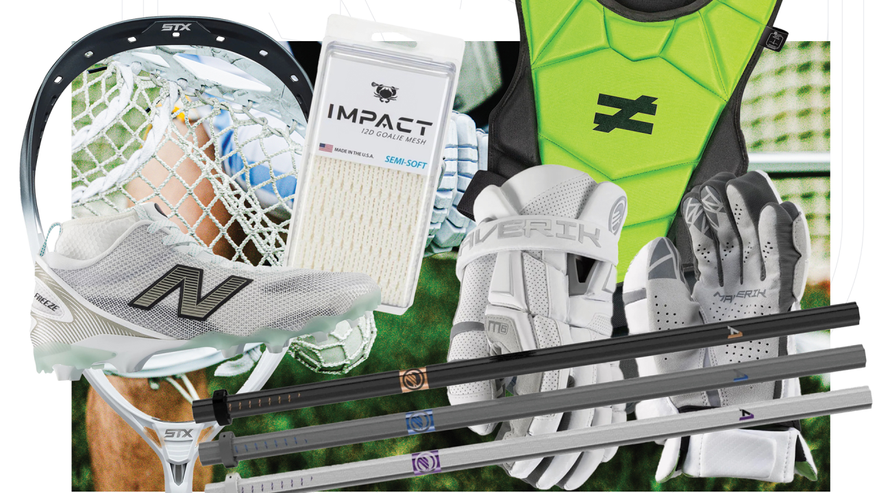 Composite image of lacrosse goalie equipment
