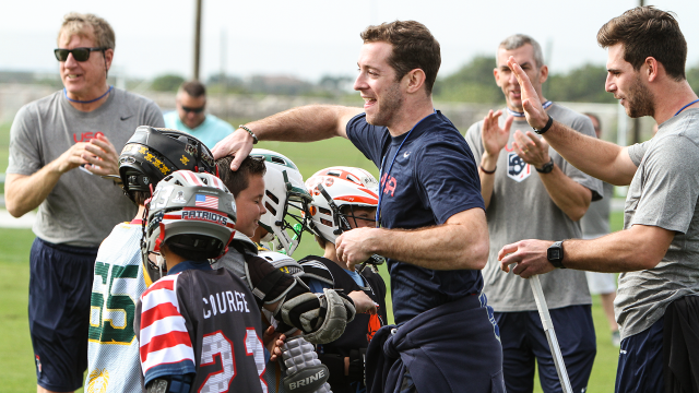 Ned Crotty with youth athletes at a U.S. Men's National Team clinic in Florida in 2016